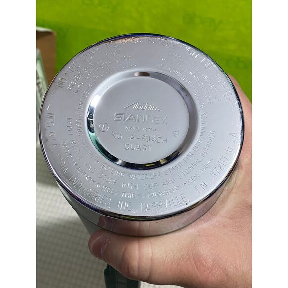 Org Box vtg Aladdin Stanley No. A-944DH Green & Silver Thermos steel bottle "CJ" - Picture 6 of 16